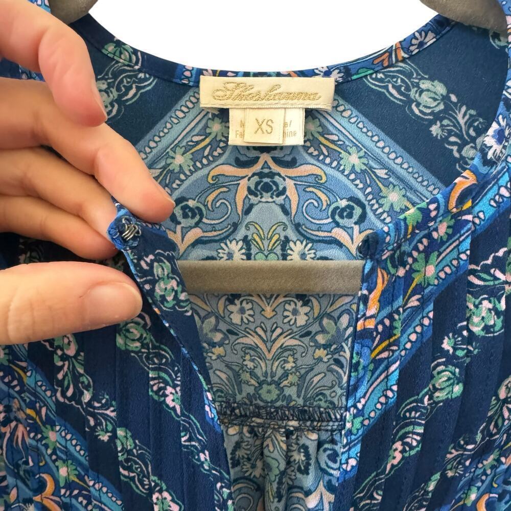 Shoshanna Lara Crepe de Chine Top in "Atlantic Tile Print" Blue Boho Size XS - Picture 7 of 11